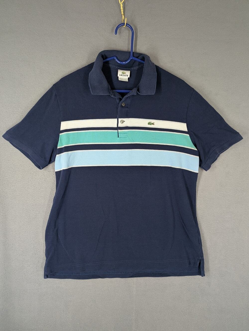 Lacoste Polo Devanlay Golf Shirt Blue Striped Crocodile Logo Mens Size 6 (XL)